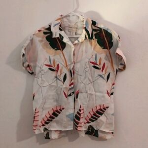 Cynthia Rowley linen women's s/s dolman sleeve blouse size S leaf print